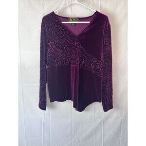 Mirasol Womens Medium Asymmetrical Fuchsia Velvet Floral Long Sleeve Top
